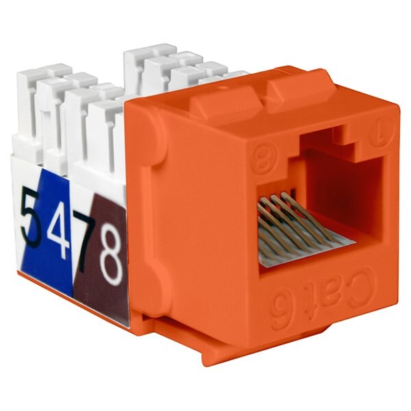 Quest Technology International Cat6 Slim-Style 90 Degree Keystone Jacks, 8P8C - Orange NKJ-6504 - main